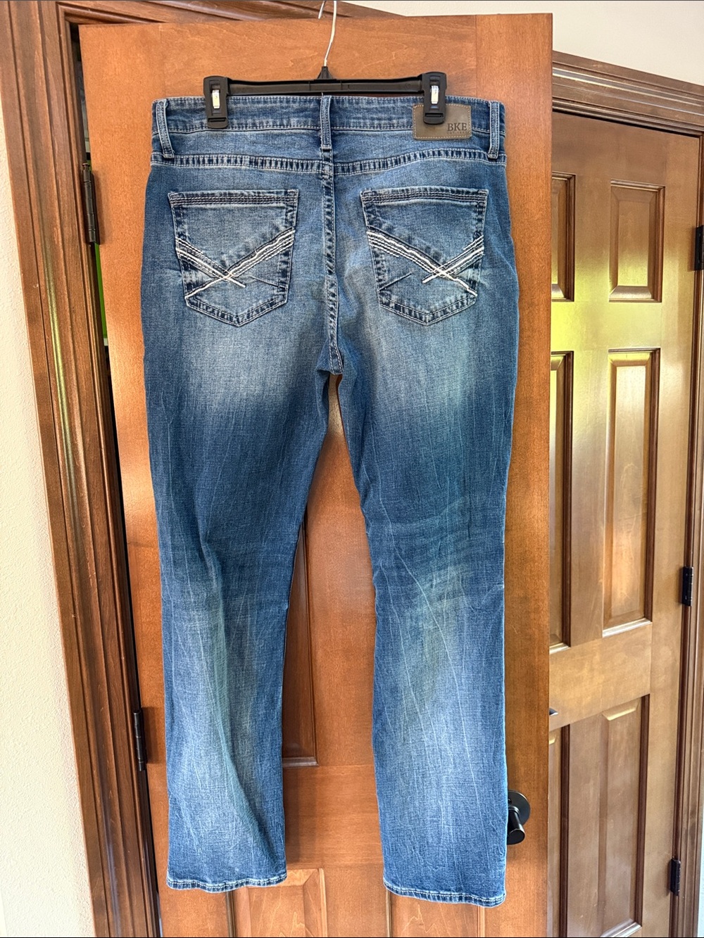 BKE Men's Blue Bootcut Jeans with Decorative Back Stitching